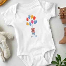 可愛いテディベアブルーバルーンボーイ ベビーボディスーツ