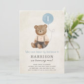 可愛いテディベアボーイ誕生日パーティーの招待状 招待状 (スタンド正面)