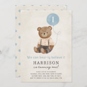 可愛いテディベアボーイ誕生日パーティーの招待状 招待状 (正面/裏面)