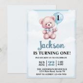 可愛いテディベアボーイ誕生日パーティー 招待状 (正面/裏面)