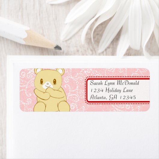 可愛いテディベアレッドピンクドット&ハート ラベル (インサイチュ)