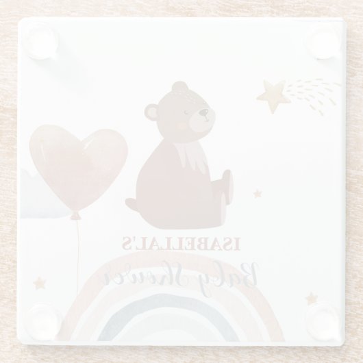 可愛いテディベアーアフリカ系アメリカ人の男の子のベビーシャワー ガラスコースター (裏面)