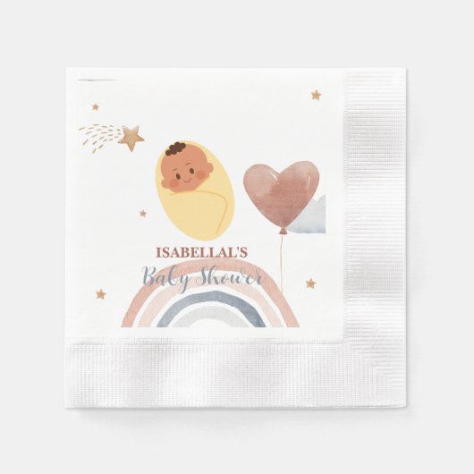 可愛いテディベアーアフリカ系アメリカ人の男の子のベビーシャワー 縁ありカクテルナプキン (正面)