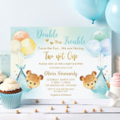 可愛いテディベアーズツインボーイズツインブルーベビーシャワー 招待状