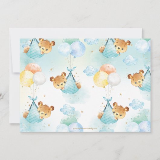 可愛いテディベアーズツインボーイズツインブルーベビーシャワー 招待状 (裏面)