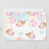 可愛いテディベアーツイン女の子ツインピンク赤ちゃんシャワー 招待状 (裏面)