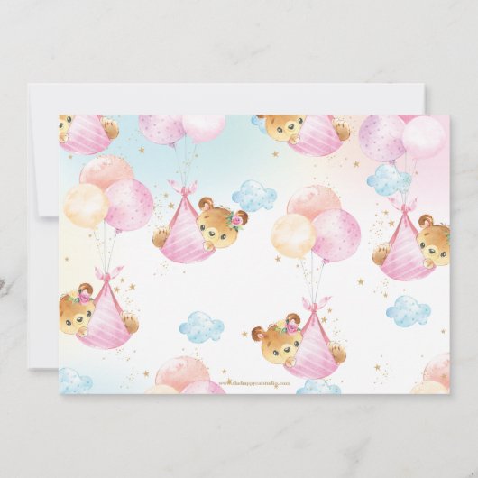 可愛いテディベアーツイン女の子ツインピンク赤ちゃんシャワー 招待状 (裏面)