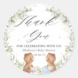 可愛いテディベアーハイティーパーティーツインベビーシャワー ラウンドシール