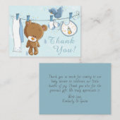 可愛いテディベアーブルークロースラインありがとう ノートカード (正面/裏面)