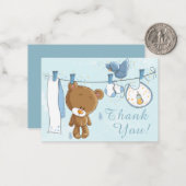 可愛いテディベアーブルークロースラインありがとう ノートカード (正面/裏面インサイチュ)