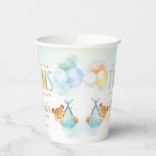 可愛いテディベアーベアーツインツインベビーシャワー男の赤ちゃん 紙コップ (左)