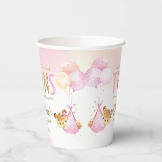 可愛いテディベアーベビーツインベビーガールズベビーシャワー 紙コップ (左)