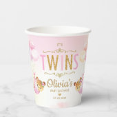 可愛いテディベアーベビーツインベビーガールズベビーシャワー 紙コップ (正面)