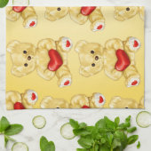 可愛いテディベア保持ハート – かわいらしいぬいぐるみ キッチンタオル (折り畳み)