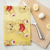 可愛いテディベア保持ハート – かわいらしいぬいぐるみ キッチンタオル (四つ折り)