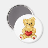可愛いテディベア保持ハート – かわいらしいぬいぐるみ マグネット (正面/裏面)