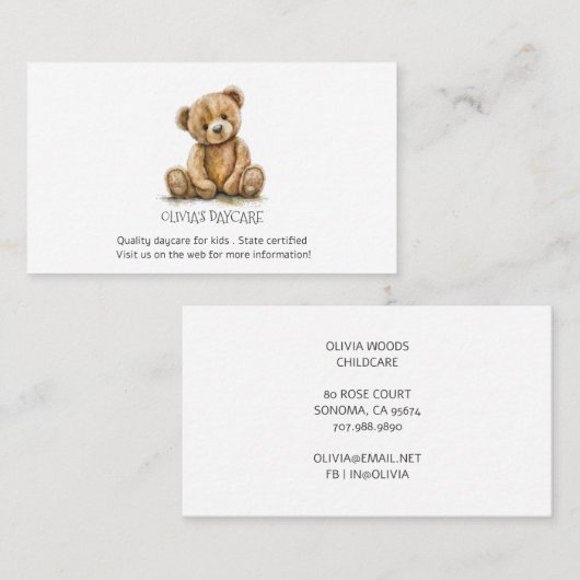 可愛いテディベア可愛い育児名刺 名刺 (正面/裏面)