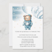 可愛いテディベア宇宙飛行士誕生日パーティー 招待状 (正面)