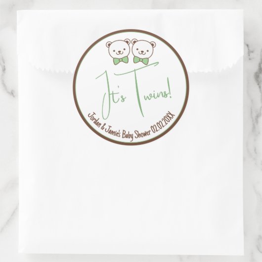 可愛いテディベア懐かしい双子の赤ちゃんシャワー ラウンドシール (バッグ)