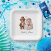 可愛いテディベア新郎新婦結婚の ペーパープレート (パーティー)