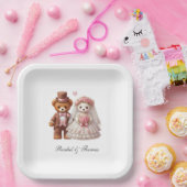 可愛いテディベア新郎新婦結婚の ペーパープレート (パーティー)