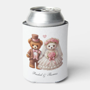 可愛いテディベア新郎新婦結婚の 缶クーラー