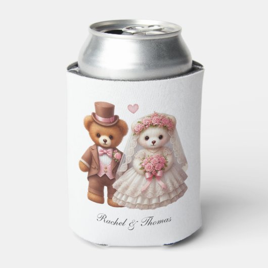 可愛いテディベア新郎新婦結婚の 缶クーラー (缶正面)