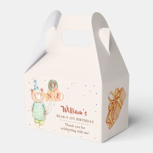 可愛いテディベア最初の誕生日パーティーのお願いボックス フェイバーボックス (裏面サイド)