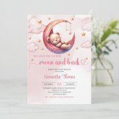 可愛いテディベア月とバック女の子のベビーシャワー 招待状 (スタンド正面)