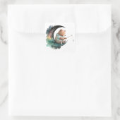 可愛いテディベア月の上に、豊かな漫画のクマ スクエアシール (バッグ)