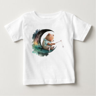 可愛いテディベア月の上に、豊かな漫画のクマ ベビーTシャツ
