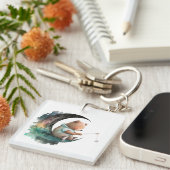 可愛いテディベア月の上に、豪華な漫画のクマT- キーホルダー (正面右)