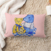 可愛いテディベア模様のピンクのピクニッククロス ランバークッション (ブランケット)