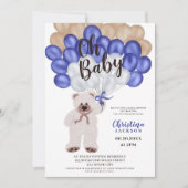 可愛いテディベア海軍ブルーバルーン男の子のシャワー 招待状 (正面)