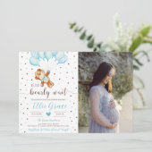 可愛いテディベア男の子の赤ちゃんシャワー写真 招待状 (スタンド正面)