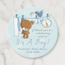 可愛いテディベア男の子の青ありがとう フェイバータグ