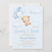 可愛いテディベア男の子の青bearly待ち赤ちゃんシャワー 招待状 (正面)