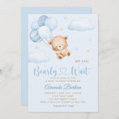 可愛いテディベア男の子の青bearly待ち赤ちゃんシャワー 招待状 (正面/裏面)