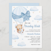 可愛いテディベア男の子の青bearly待ち赤ちゃんシャワー 招待状 (正面/裏面)