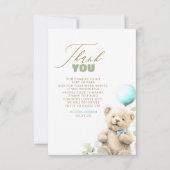 可愛いテディベア男の子ベイビーシャワーありがとう サンキューカード (正面)