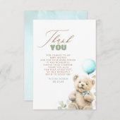 可愛いテディベア男の子ベイビーシャワーありがとう サンキューカード (正面/裏面)