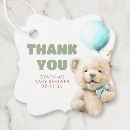 可愛いテディベア男の子ベイビーシャワーありがとう フェイバータグ (正面)