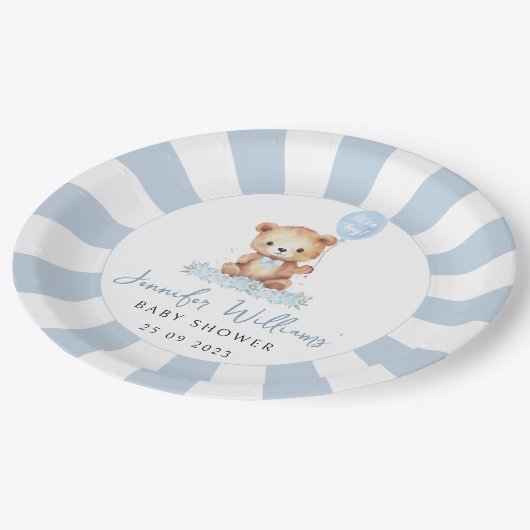 可愛いテディベア男の赤ちゃんシャワー ペーパープレート (アングル)