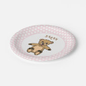 可愛いテディベア白い点オンピンク誕生日 ペーパープレート (アングル)