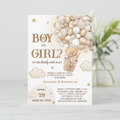 可愛いテディベア白ベージュ金ゴールド性表彰 招待状 (スタンド正面)