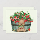 可愛いテディベア素朴とストロベリーバスケット ポストカード (正面/裏面)