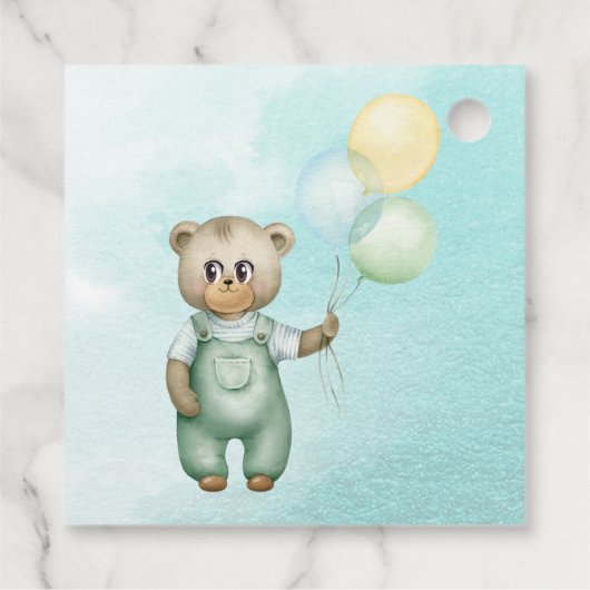 可愛いテディベア緑の背景 フェイバータグ (裏面)