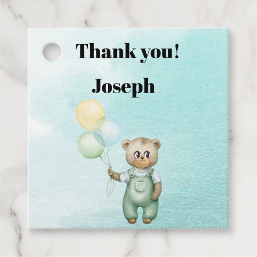 可愛いテディベア緑の背景 フェイバータグ (正面)