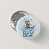 可愛いテディベア航海のボートボーイ赤ちゃんシャワー 缶バッジ (正面&裏面)