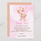 可愛いテディベア赤ちゃんシャワーサンキューカード 招待状 (正面/裏面)
